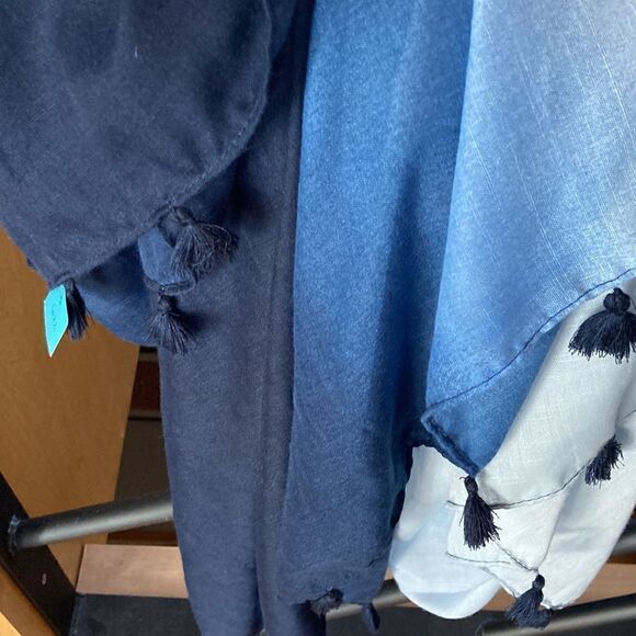 Land’s End bathing suit cover up Scarf Shawl blue Ombré cotton tassels 48 x72 - Picture 11 of 16